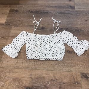 FOREVER 21 white and black polka dot crop top